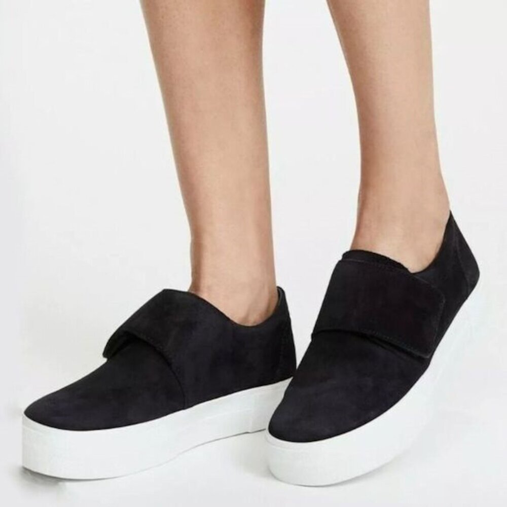 VINCE Cage Suede Platform Sneaker Hook & Loop‎ Black